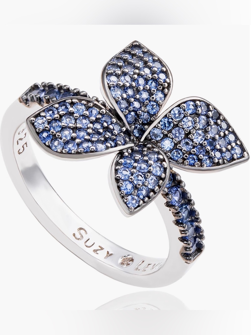 SUZY LEVIAN Sterling Silver Pavé Blue Sapphire Ring